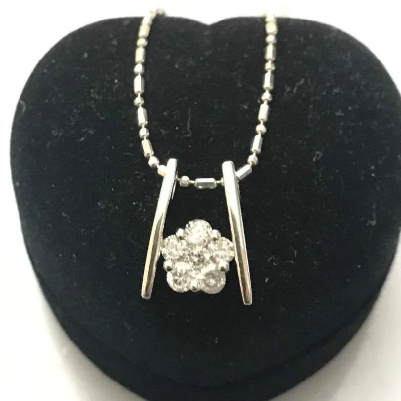 Women’s birthstone necklace-14 Karat Solid White Gold Diamond Floral Flower Pendant