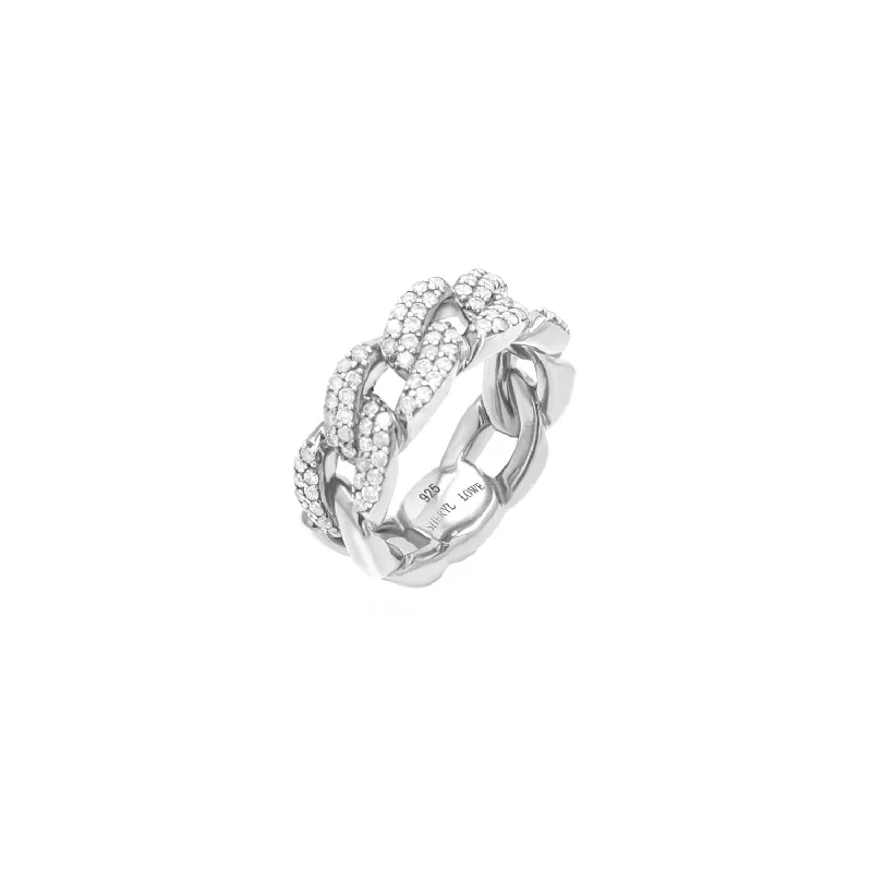 Women’s halo gemstone engagement ring-Diamond Chain Link Ring R0332