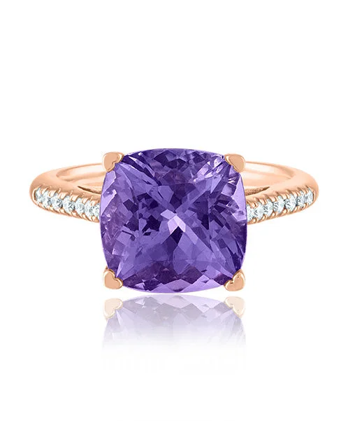 Women’s opal engagement ring-Amethyst Cushion Ring with Diamonds 312-JSA