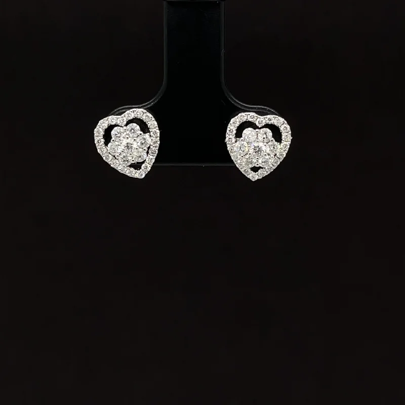 Women’s gemstone earrings-Diamond Cluster Heart Halo Jackets/Earrings in 18k White Gold - (#191 - HEDIA000799)