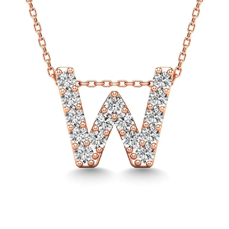 Women’s gold necklace-Diamond 1/6 Ct.Tw. Letter W Pendant in 14K Rose Gold"