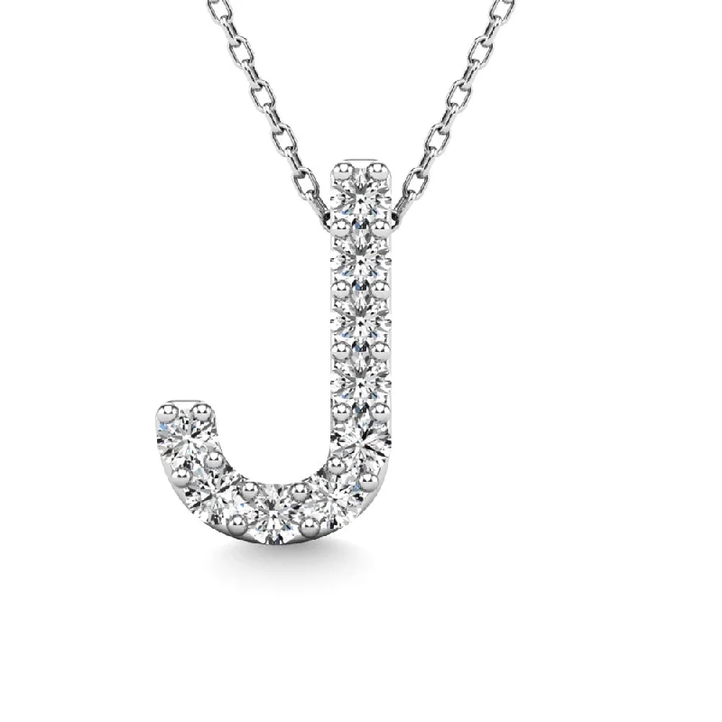 Women’s engraved bar necklace-Diamond 1/10 Ct.Tw. Letter J Pendant in 14K White Gold""