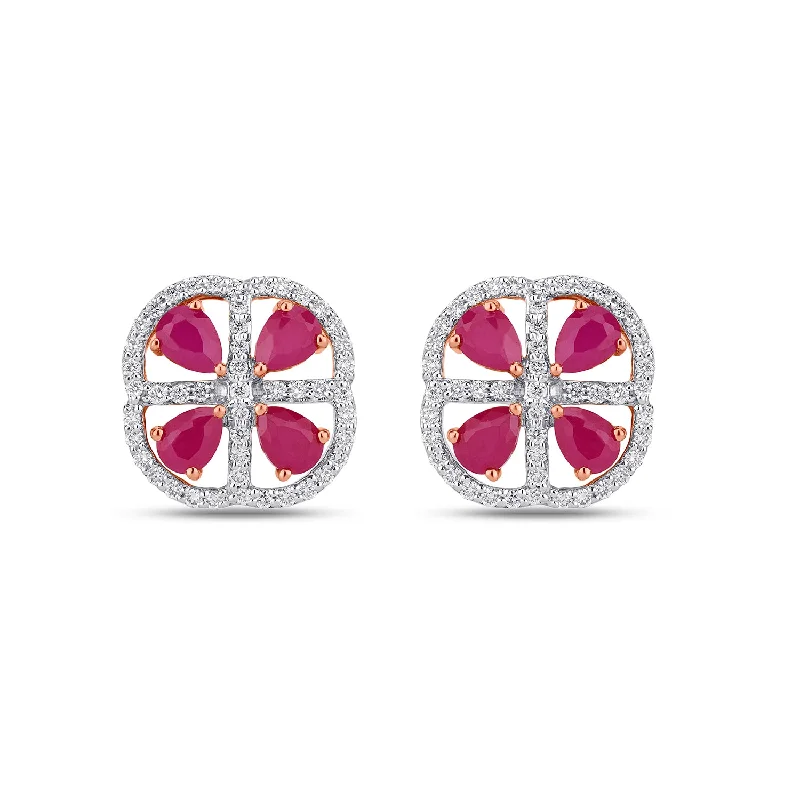 Women’s spiral earrings-Diamond & Ruby Earrings