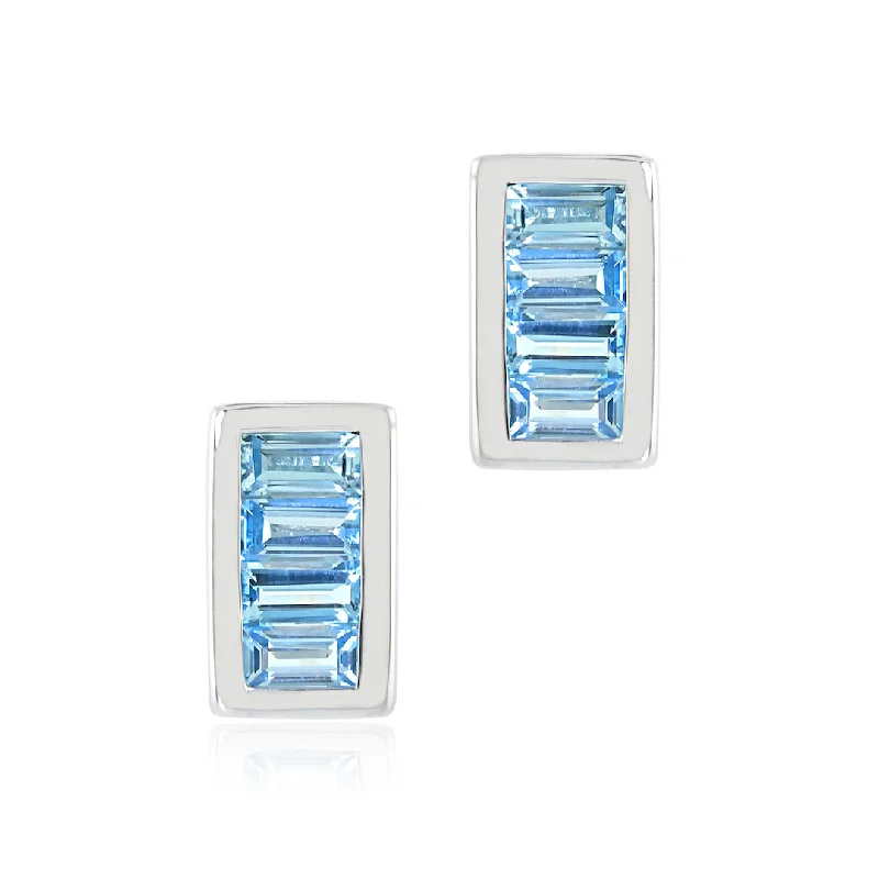 Women’s fashion drop earrings-Channel-Set Earrings in Swiss Blue Topaz