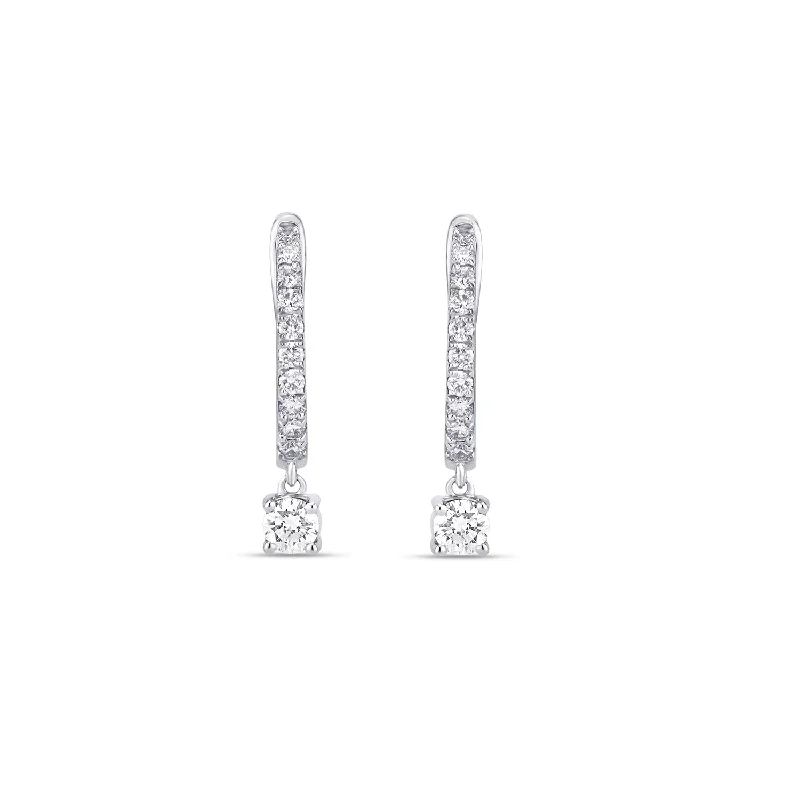 Women’s nature-inspired earrings-Classic Single Line Diamond Huggies