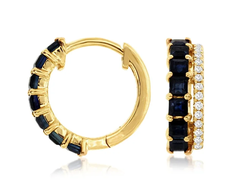 Women’s statement dangling earrings-14K Yellow Gold Sapphire & Diamond Hoops