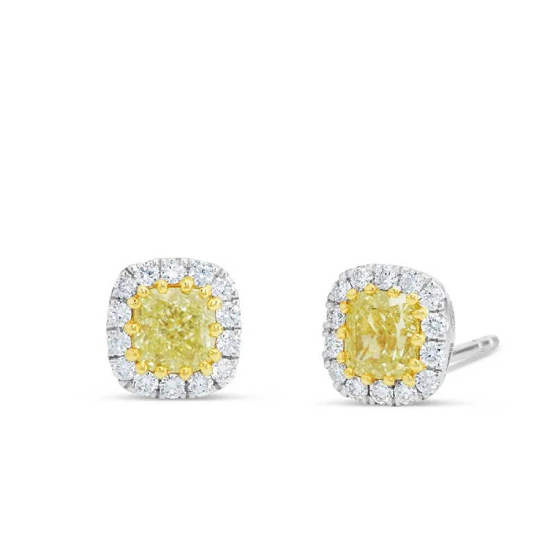 Women’s simple engagement ring-18K White Gold 1.27ct Yellow Diamond Halo Studs