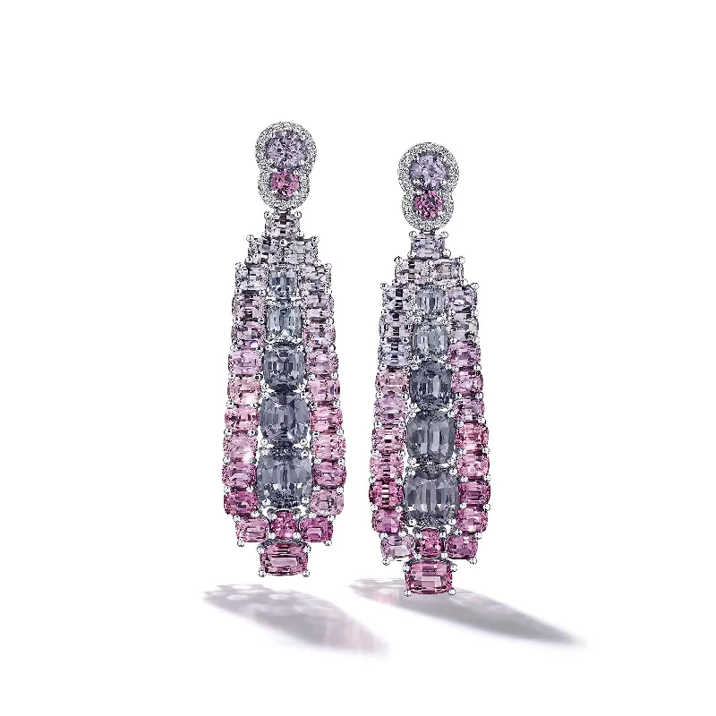 Women’s designer earrings-Couture Pink & Purple Spinels and Diamonds Drop Earrings