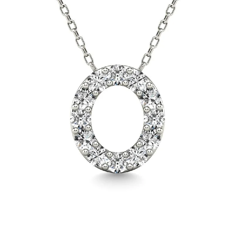 Women’s double pendant necklace-Diamond 1/8 Ct.Tw. Letter O Pendant in 14K White Gold"