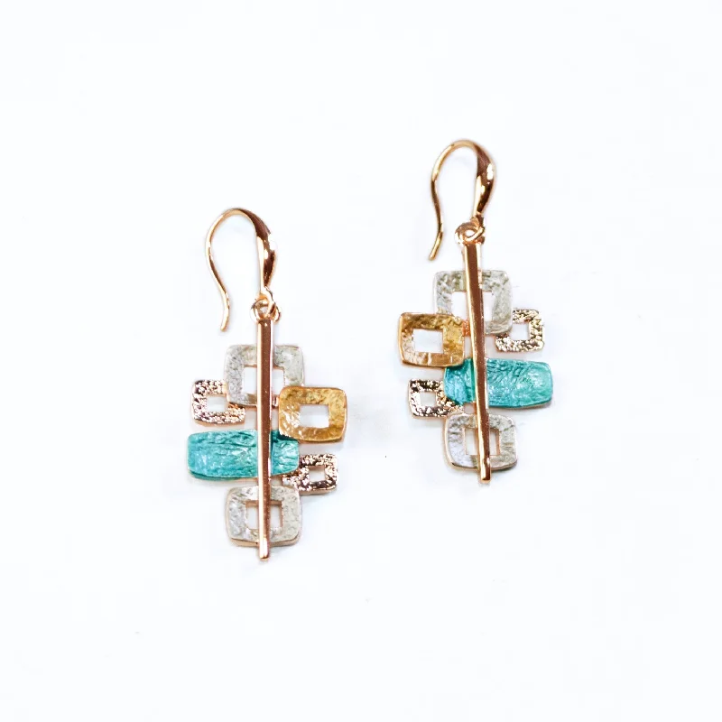 Women’s pendant earrings-Boho Style Interlocking Squares Earrings