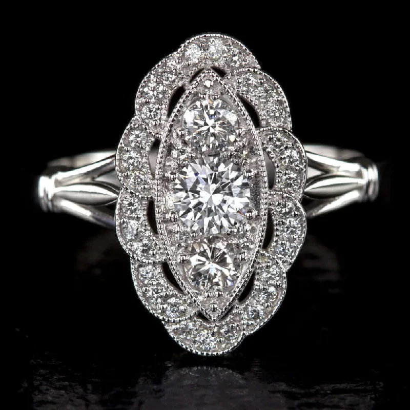 Women’s heirloom engagement ring-0.67ct DIAMOND NAVETTE RING VINTAGE STYLE COCKTAIL WHITE GOLD ART DECO NATURAL