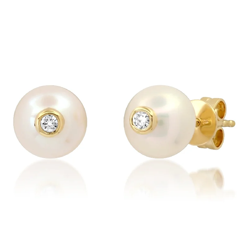 Women’s sparkling earrings-Pearl Bezel Studs