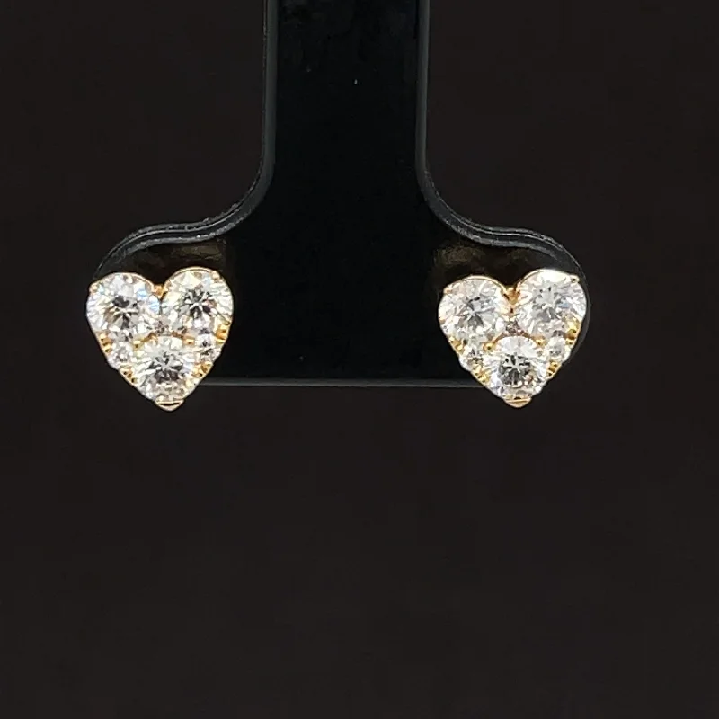 Women’s pendant earrings-Diamond 3-Stone 1.01ctw Heart Cluster Earrings in 18k Yellow Gold - #338 - ERDIA352178