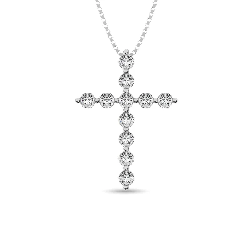 Women’s zodiac necklace-Diamond 1/4 Ct.Tw. Cross Pendant in 14K White Gold