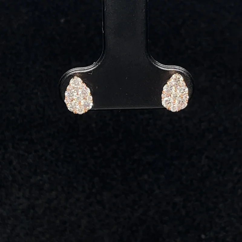 Women’s diamond drop earrings-Diamond Petite Pear Cluster Stud Earrings in 18k Rose Gold - (#6-HEDIA002749)