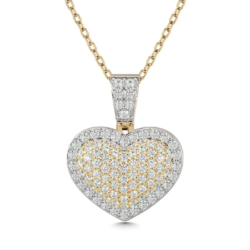 Women’s floral pendant necklace-Diamond 2 ct tw Heart Pendant in 10K Yellow Gold With White Gold Touch