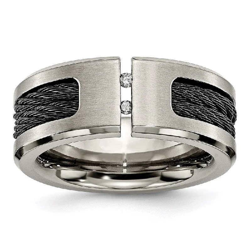 Women’s anniversary engagement ring-Titanium Black IP-plated Cable and Diamonds Polished/Brushed Band | TB266AA