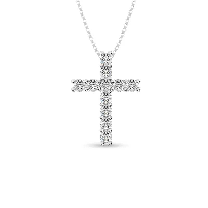 Women’s vintage-inspired necklace-Diamond 1/4 Ct.Tw. Cross Pendant in 14K White Gold