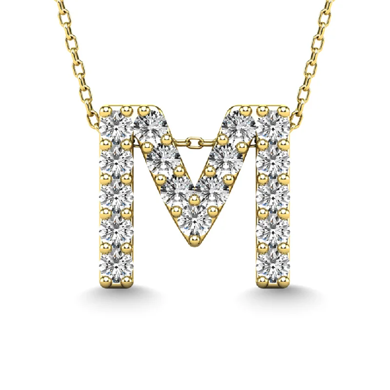 Women’s floral necklace-Diamond 1/6 Ct.Tw. Letter M Pendant in 14K Yellow Gold""