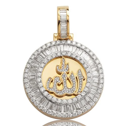 Women’s layered pendant necklace-14K 3.85CTW DIAMOND BAGUETTE ALLAH MEDALLION PENDANT