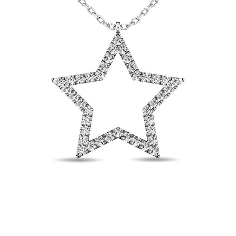 Women’s artistic necklace-Diamond 1/8 ct tw Star Pendant in 10K White Gold