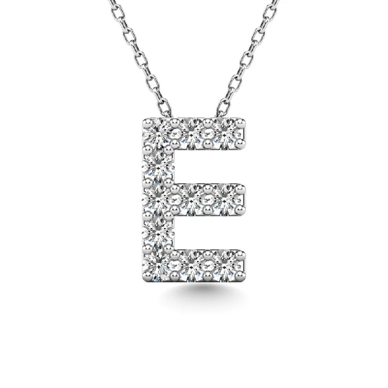 Women’s long necklace-Diamond 1/10 Ct.Tw. Letter E Pendant in 14K White Gold""