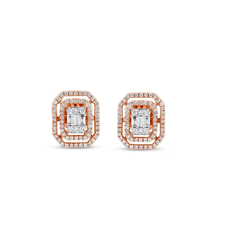 Women’s sparkling hoop earrings-Double Emerald Shape Halo Composite Diamond Stud Earrings