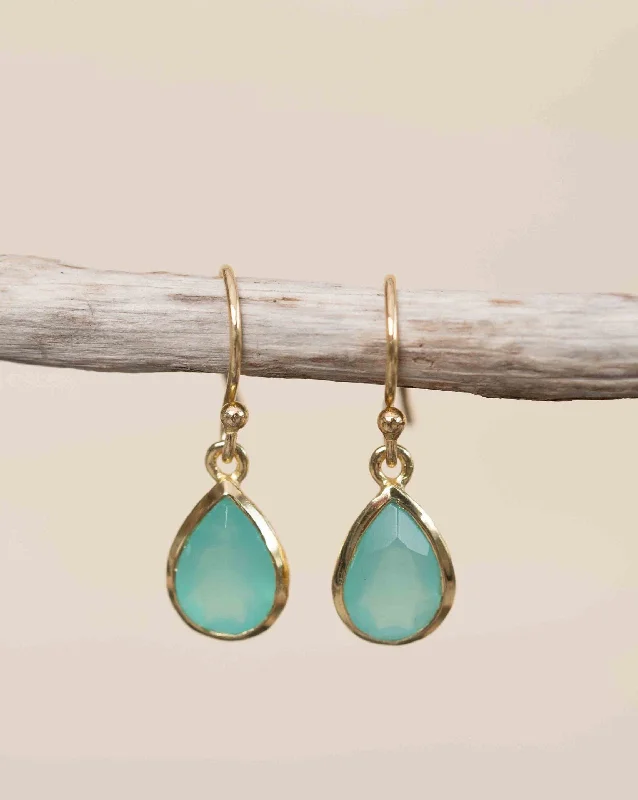 Women’s elegant drop earrings-Aqua Chalcedony Tear Drop Earrings ~ 18k Gold Plated ~ ME191