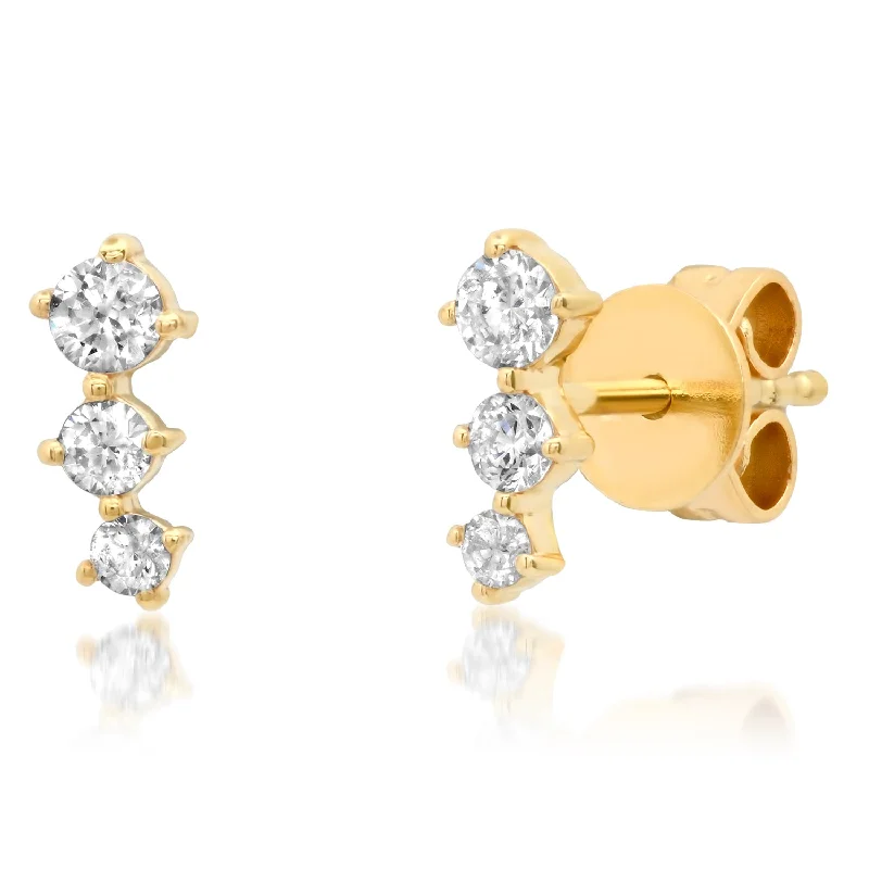 Women’s silver earrings-Triple Diamond Studs