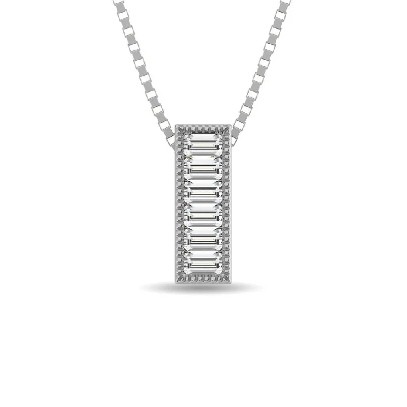 Women’s gemstone chain necklace-Diamond 1/20 Ct.Tw. Round and Baguette Fashion Pendant in 10K White Gold