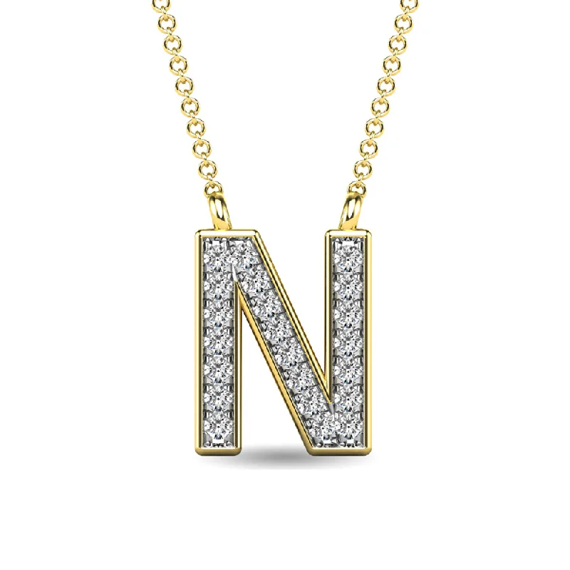 Women’s yellow gold necklace-Diamond 1/20 Ct.Tw. Letter N Pendant in 10K Yellow Gold""