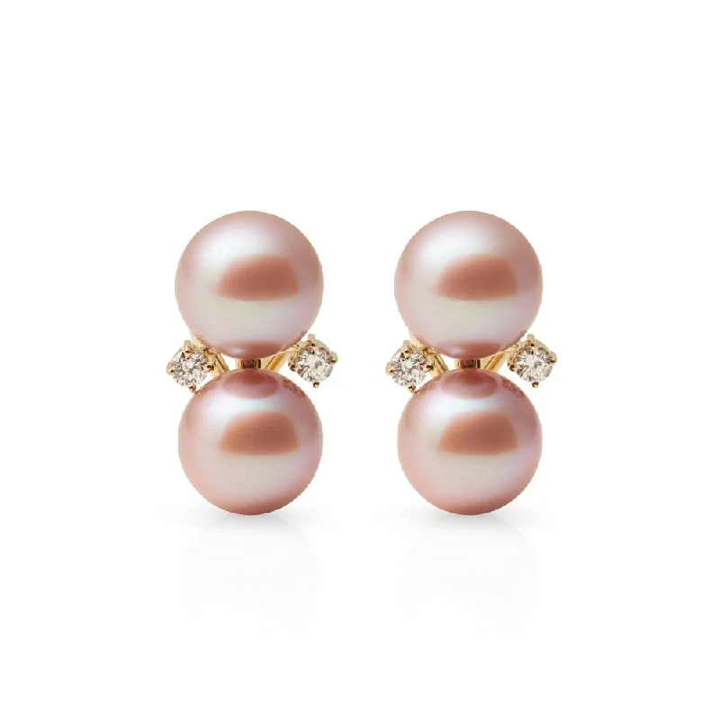 Women’s luxury earrings-Les Deux Earrings in Pink Pearls & Diamonds