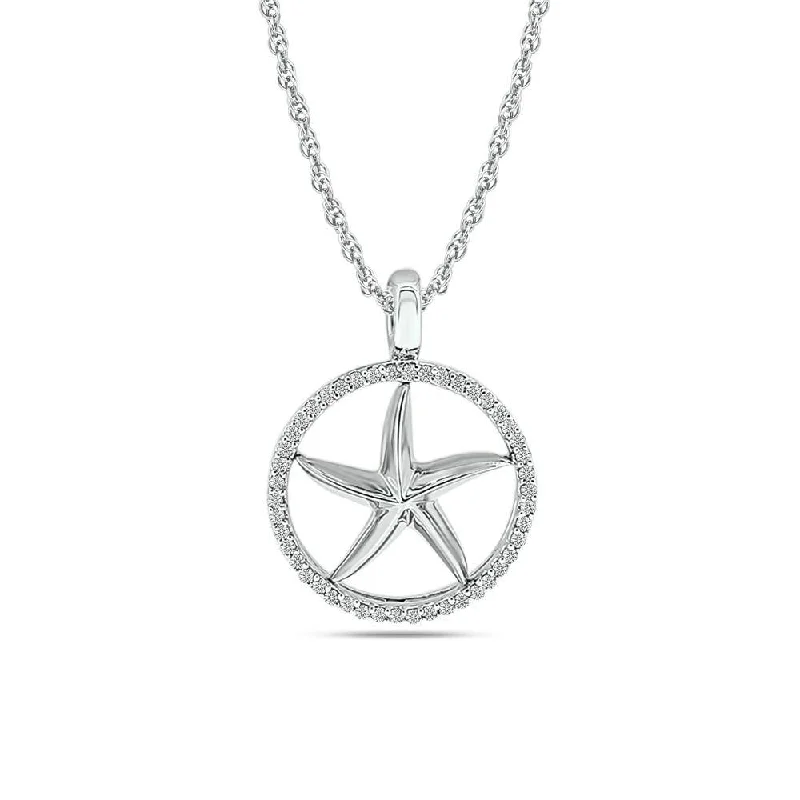 Women’s diamond chain necklace-Diamond Sea Of life Star Fish Pendant 1/8 ct tw in Sterling Silver