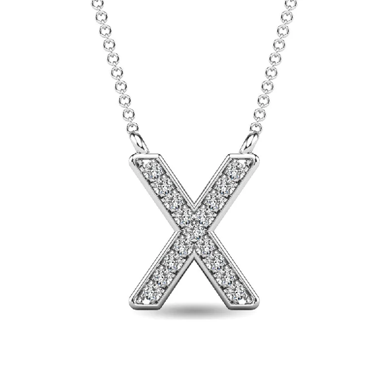 Women’s pearl necklace-Diamond 1/20 Ct.Tw. Letter X Pendant in 10K White Gold""