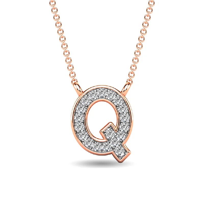 Women’s luxury necklace-Diamond 1/20 Ct.Tw. Letter Q Pendant in 10K Rose Gold""