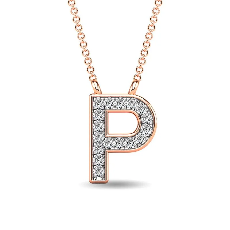 Women’s heart-shaped necklace-Diamond 1/20 Ct.Tw. Letter P Pendant in 10K Rose Gold