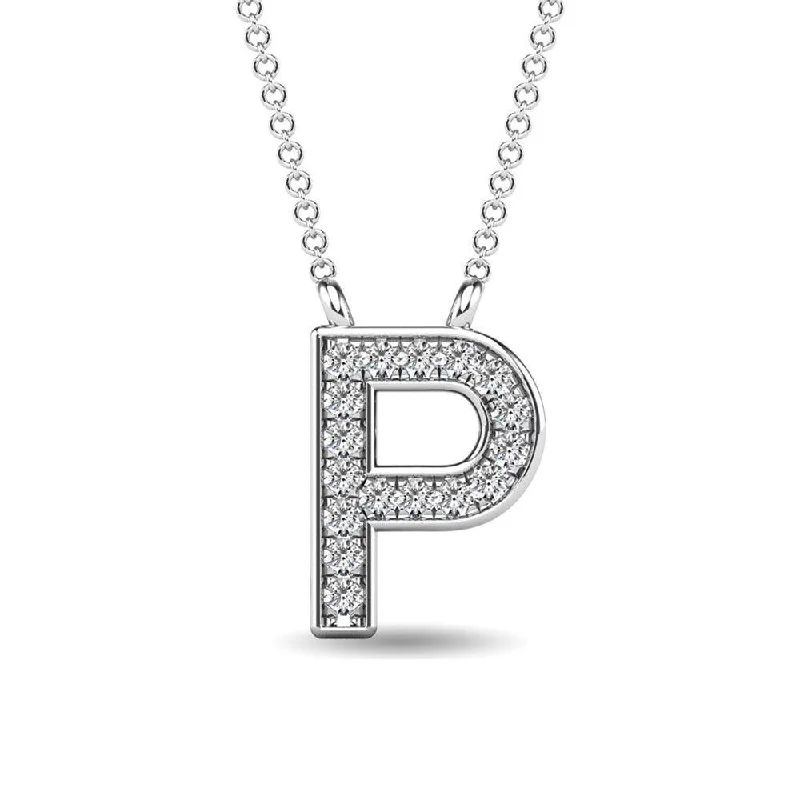 Women’s sapphire necklace-Diamond 1/20 Ct.Tw. Letter P Pendant in 10K White Gold