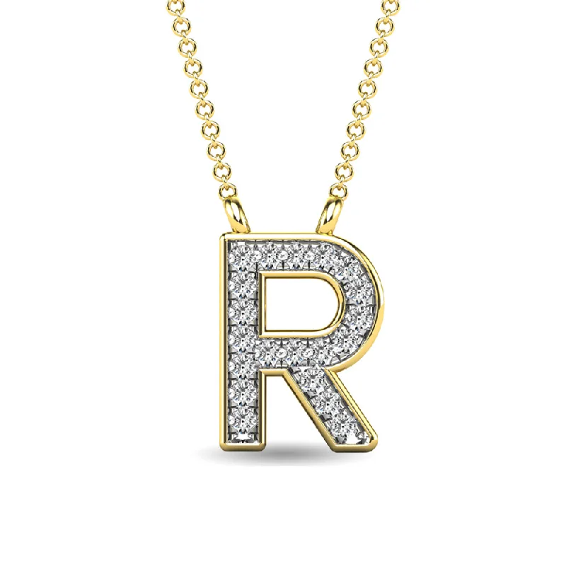 Women’s layered gold necklace-Diamond 1/20 Ct.Tw. Letter R Pendant in 10K Yellow Gold""