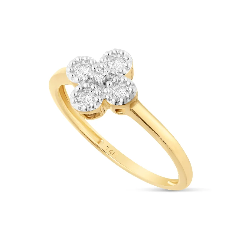 Women’s vintage-inspired engagement ring-14K Yellow Gold Diamond Clover Ring