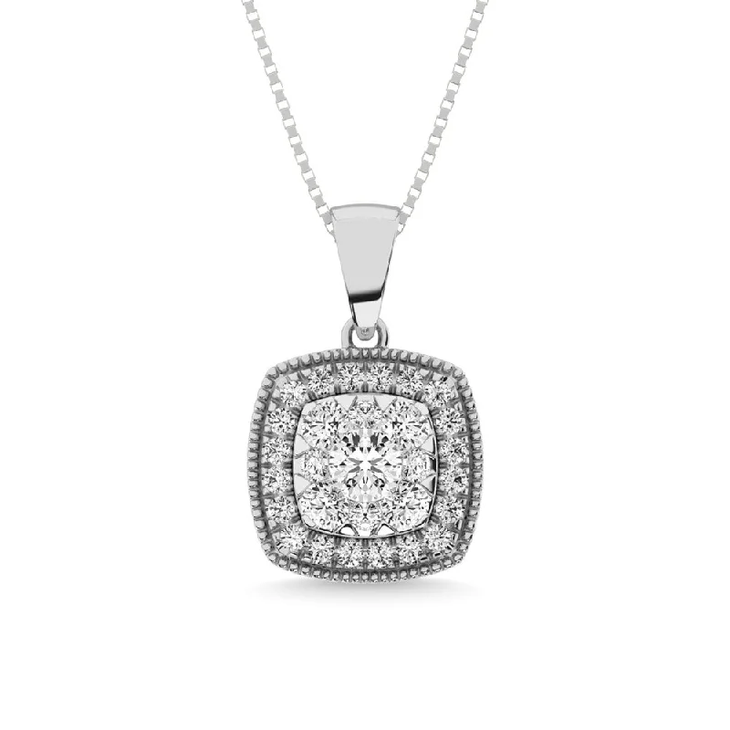 Women’s sterling silver necklace-Diamond 1/2.Tw. Cluster Pendant in 14K White Gold