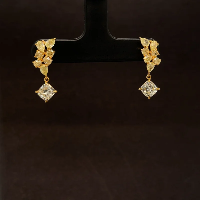 Women’s geometric stud earrings-Fancy Yellow & White Diamond Formal Earrings in 18k Yellow Gold - #500 - ERDIA354698