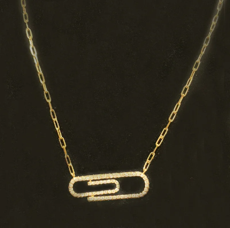 Women’s casual necklace-14k Gold Paper Clip Diamond Pendant