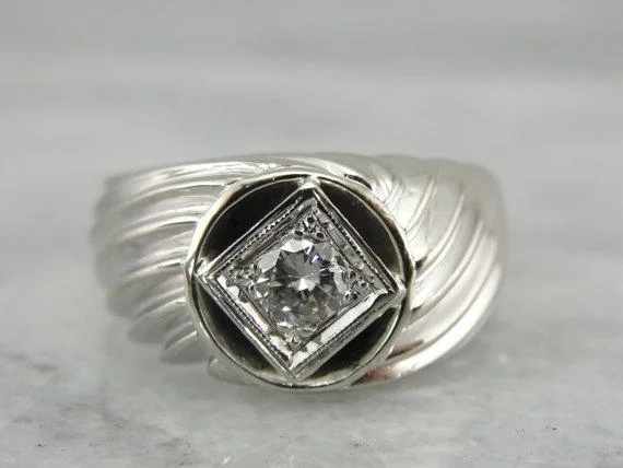 Women’s unique gemstone engagement ring-Diamond and White Gold Modernist Unisex Ring