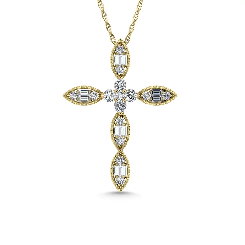 Women’s yellow gold necklace-Diamond 3/8 Ct.Tw. Cross Pendant in 14K Yellow Gold