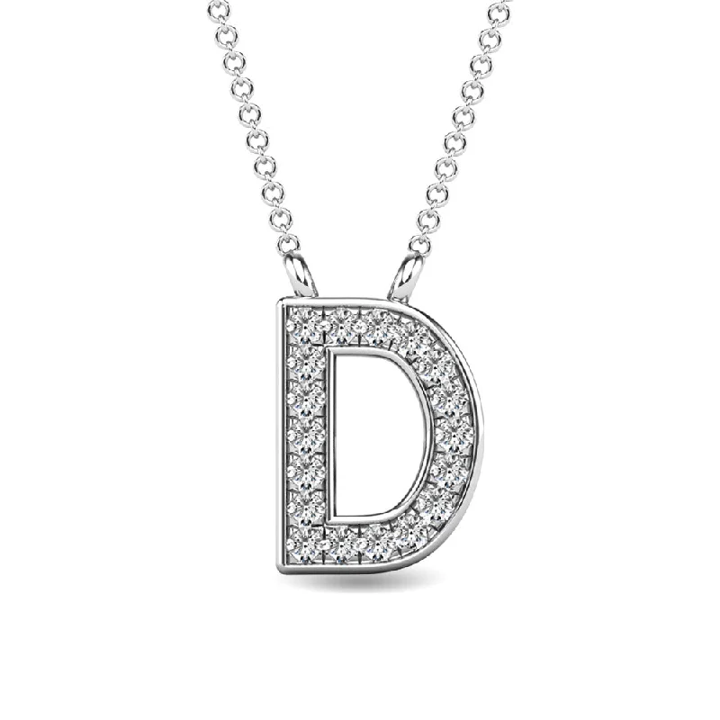 Women’s boho necklace-Diamond 1/20 Ct.Tw. Letter D Pendant in 10K White Gold""