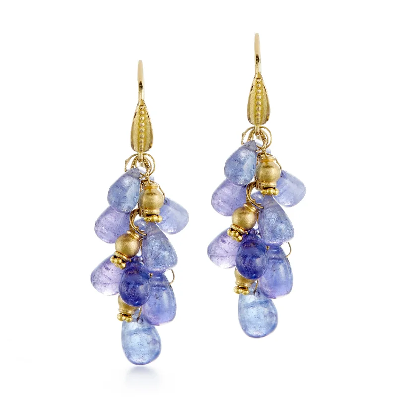 Women’s round earrings-Tanzanite Briolette Cluster Earrings