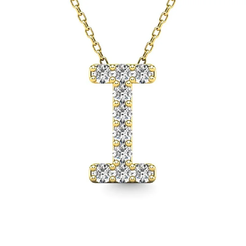 Women’s geometric necklace-Diamond 1/10 Ct.Tw. Letter I Pendant in 14K Yellow Gold"