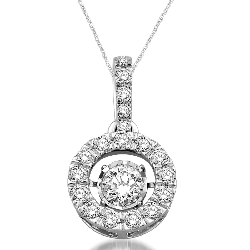 Women’s heart-shaped necklace-14K White Gold 1 2/5 Ct.Tw.Moving Diamond Fashion Pendant