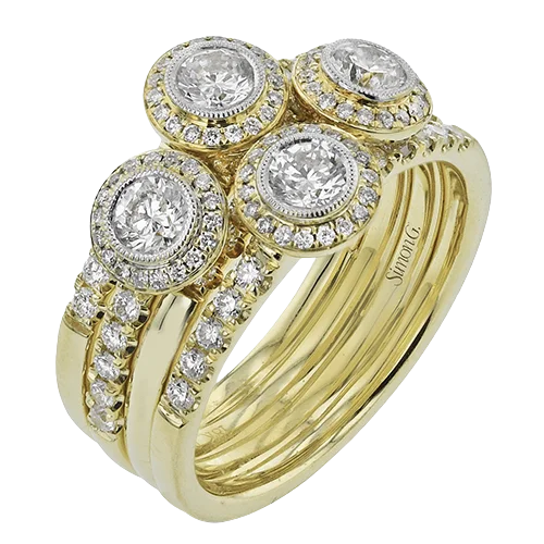 Women’s vintage diamond engagement ring-Four-Stone Halo Ring In 18k Gold With Diamonds LR3163