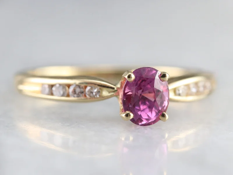 Women’s diamond band engagement ring-Pink Sapphire and Diamond Gold Ring